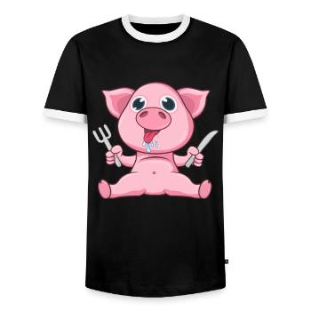 Porc Manger - T-shirt contrasté Homme - noir/blanc - Devant - AI Model Female 172 light (172cm) & AI Model Male 178 light (178cm)