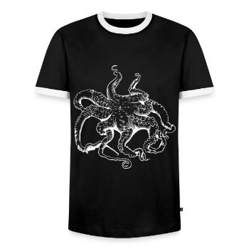 Pieuvres Tentacules Océans - T-shirt contrasté Homme - noir/blanc - Devant - AI Model Female 172 light (172cm) & AI Model Male 178 light (178cm)