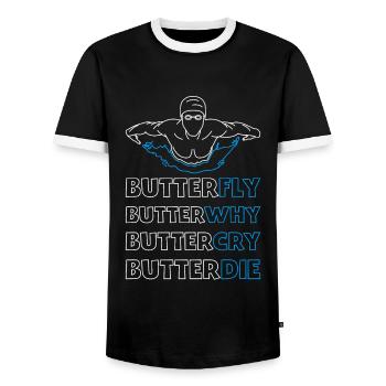 Papillon natation Natation Sport - T-shirt contrasté Homme - noir/blanc - Devant - AI Model Female 172 light (172cm) & AI Model Male 178 light (178cm)