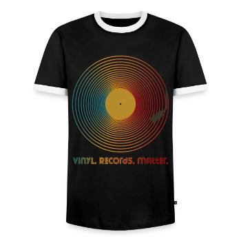 Collectionneur de disques vinyle Matter Records - T-shirt contrasté Homme - noir/blanc - Devant - AI Model Female 172 light (172cm) & AI Model Male 178 light (178cm)