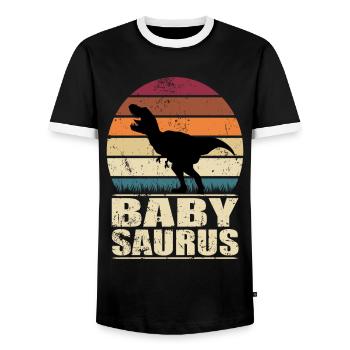 BébéSaure dinosaure Bébé Dino naissance Progéniture - T-shirt contrasté Homme - noir/blanc - Devant - AI Model Female 172 light (172cm) & AI Model Male 178 light (178cm)