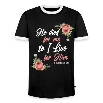Christlicher Bibelvers Blume Schmetterling - Männer Kontrast-T-Shirt - Schwarz/Weiß - Vorne - AI Model Female 172 light (172cm) & AI Model Male 178 light (178cm)