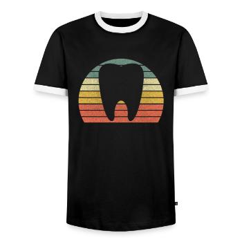 Tooth Retro - Men's Ringer Shirt - black/white - Front - AI Model Female 172 light (172cm) & AI Model Male 178 light (178cm)