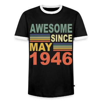 1946 Year Birthday Awesome since May 1946 - Men's Ringer Shirt - black/white - Front - AI Model Female 172 light (172cm) & AI Model Male 178 light (178cm)