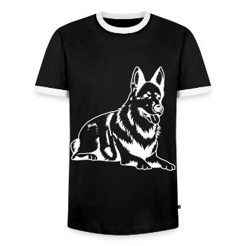 Shepherd Silhouette Guard Dog Service Dog - Men's Ringer Shirt - black/white - Front - AI Model Female 172 light (172cm) & AI Model Male 178 light (178cm)