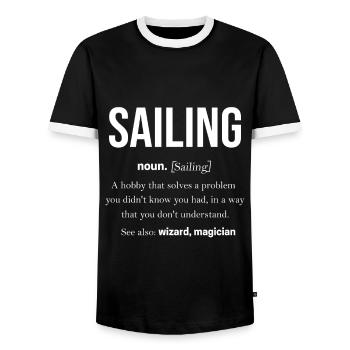 Sailing Sailor Gift Maritim Catamaran - Men's Ringer Shirt - black/white - Front - AI Model Female 172 light (172cm) & AI Model Male 178 light (178cm)