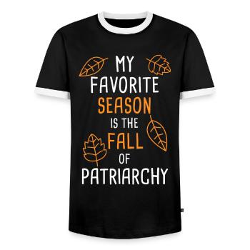 My Favorite Season Is The Fall Of Patriarchy - T-shirt contrasté Homme - noir/blanc - Devant - AI Model Female 172 light (172cm) & AI Model Male 178 light (178cm)