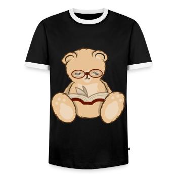 Teddy Bär mit Brille Buch lesen - Männer Kontrast-T-Shirt - Schwarz/Weiß - Vorne - AI Model Female 172 light (172cm) & AI Model Male 178 light (178cm)