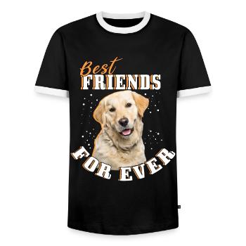Golden Golden Retriever Dog - Men's Ringer Shirt - black/white - Front - AI Model Female 172 light (172cm) & AI Model Male 178 light (178cm)