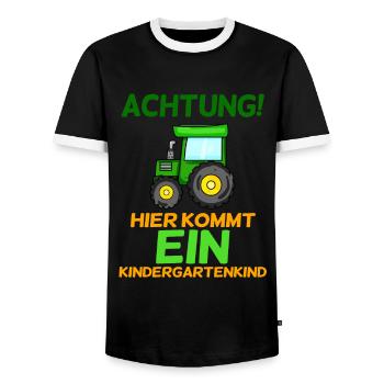 Achtung Kindergartenkind Traktor - Männer Kontrast-T-Shirt - Schwarz/Weiß - Vorne - AI Model Female 172 light (172cm) & AI Model Male 178 light (178cm)