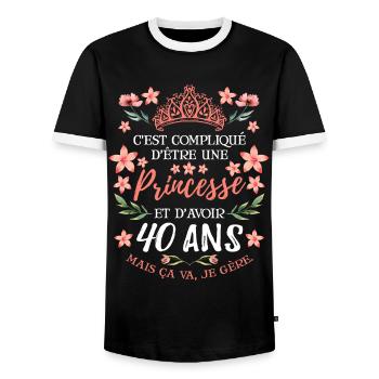 Anniv Fille 40 ans Anniversaire Humour - T-shirt contrasté Homme - noir/blanc - Devant - AI Model Female 172 light (172cm) & AI Model Male 178 light (178cm)
