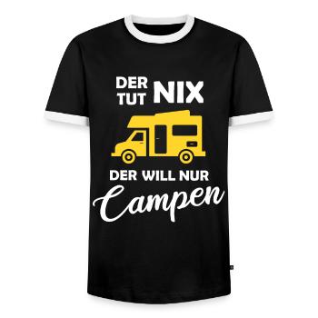 Campen Wohnmobil Camper Camping Männer Geschenk - Männer Kontrast-T-Shirt - Schwarz/Weiß - Vorne - AI Model Female 172 light (172cm) & AI Model Male 178 light (178cm)