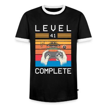 Retro Gamer Gifts 41st Birthday Level 41 Complete - Men's Ringer Shirt - black/white - Front - AI Model Female 172 light (172cm) & AI Model Male 178 light (178cm)