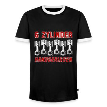 6 Zylinder handgerissen Autotuning Motor Shirt - Männer Kontrast-T-Shirt - Schwarz/Weiß - Vorne - AI Model Female 172 light (172cm) & AI Model Male 178 light (178cm)