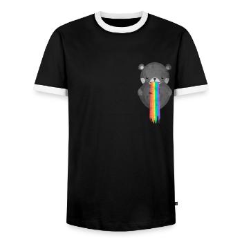 Bear Teddy Rainbow LGBT Pride Gay CSD - Men's Ringer Shirt - black/white - Front - AI Model Female 172 light (172cm) & AI Model Male 178 light (178cm)