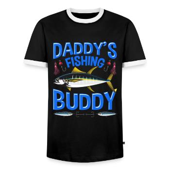 Father son angler fisherman fishing fan fish - Men's Ringer Shirt - black/white - Front - AI Model Female 172 light (172cm) & AI Model Male 178 light (178cm)