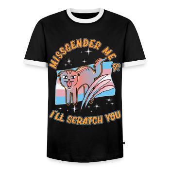 Transgender Genderqueer Trans Katze Katzenfreund - Männer Kontrast-T-Shirt - Schwarz/Weiß - Vorne - AI Model Female 172 light (172cm) & AI Model Male 178 light (178cm)