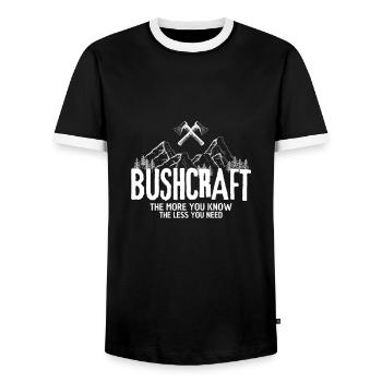 Bushcraft Design With Mountain For All Survival - Men's Ringer Shirt - black/white - Front - AI Model Female 172 light (172cm) & AI Model Male 178 light (178cm)
