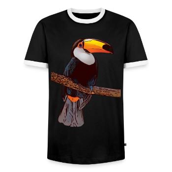 Toucan bird bird motif animal face animal - Men's Ringer Shirt - black/white - Front - AI Model Female 172 light (172cm) & AI Model Male 178 light (178cm)