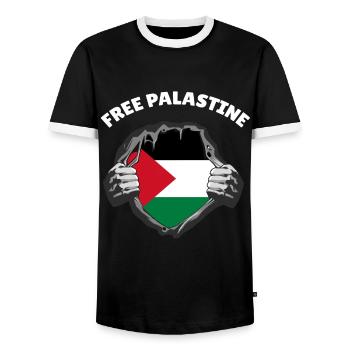 Free Palestine Palestinian Palestine T-Shirt - Men's Ringer Shirt - black/white - Front - AI Model Female 172 light (172cm) & AI Model Male 178 light (178cm)