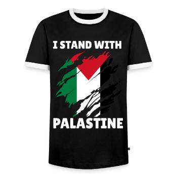 Palestinian Flag I Stand With Palestine - Men's Ringer Shirt - black/white - Front - AI Model Female 172 light (172cm) & AI Model Male 178 light (178cm)
