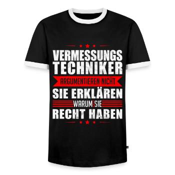 Vermessungstechniker argumentieren Vermesser - Männer Kontrast-T-Shirt - Schwarz/Weiß - Vorne - AI Model Female 172 light (172cm) & AI Model Male 178 light (178cm)