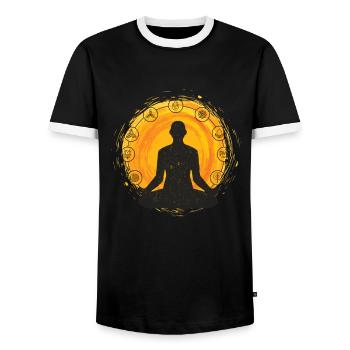Yoga Sun Symbols Lotus Namaste Meditation - Men's Ringer Shirt - black/white - Front - AI Model Female 172 light (172cm) & AI Model Male 178 light (178cm)
