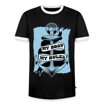 Boot Schiff Skipper - Männer Kontrast-T-Shirt - Schwarz/Weiß - Vorne - AI Model Female 172 light (172cm) & AI Model Male 178 light (178cm)