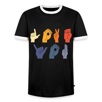 Love You Gebärdensprache vintage - Männer Kontrast-T-Shirt - Schwarz/Weiß - Vorne - AI Model Female 172 light (172cm) & AI Model Male 178 light (178cm)