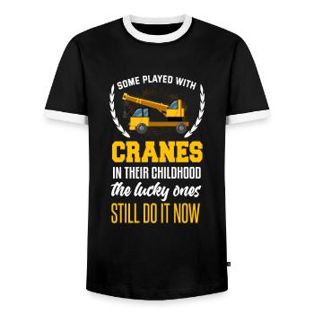 Crane operator Crane operator construction site work - Men's Ringer Shirt - black/white - Front - AI Model Female 172 light (172cm) & AI Model Male 178 light (178cm)