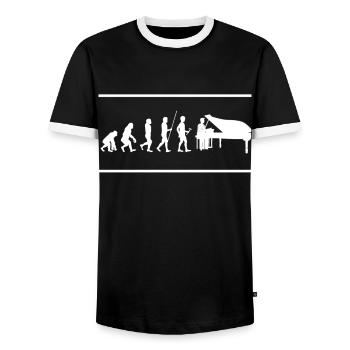 piano - Men's Ringer Shirt - black/white - Front - AI Model Female 172 light (172cm) & AI Model Male 178 light (178cm)