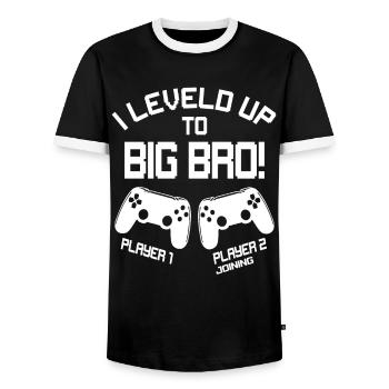 Gaming - I Leveled Up To Big Bro - Endlich Bruder - Männer Kontrast-T-Shirt - Schwarz/Weiß - Vorne - AI Model Female 172 light (172cm) & AI Model Male 178 light (178cm)