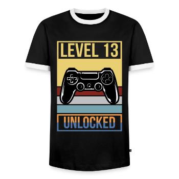 13th Birthday Birthday 2008 Gaming Level 13 - Men's Ringer Shirt - black/white - Front - AI Model Female 172 light (172cm) & AI Model Male 178 light (178cm)