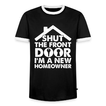 Shut The Front Door I'm A New Homeowner New Home - Männer Kontrast-T-Shirt - Schwarz/Weiß - Vorne - AI Model Female 172 light (172cm) & AI Model Male 178 light (178cm)