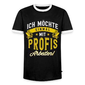 Einmal mit Profis Arbeiten Lustiger Spruch - Männer Kontrast-T-Shirt - Schwarz/Weiß - Vorne - AI Model Female 172 light (172cm) & AI Model Male 178 light (178cm)