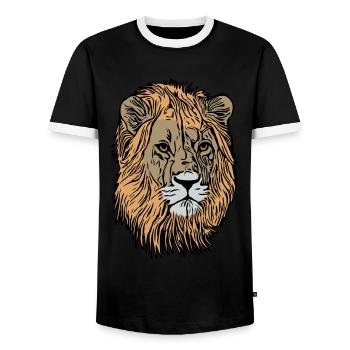 Lion's head Africa animal motif predator imprint art - Men's Ringer Shirt - black/white - Front - AI Model Female 172 light (172cm) & AI Model Male 178 light (178cm)
