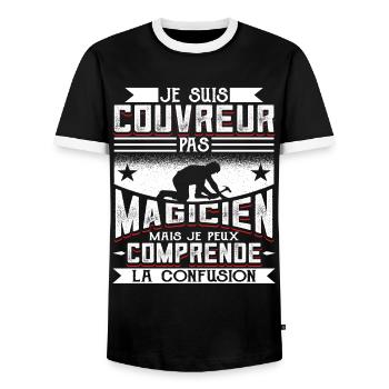 Couvreur Zingueur Humour - T-shirt contrasté Homme - noir/blanc - Devant - AI Model Female 172 light (172cm) & AI Model Male 178 light (178cm)