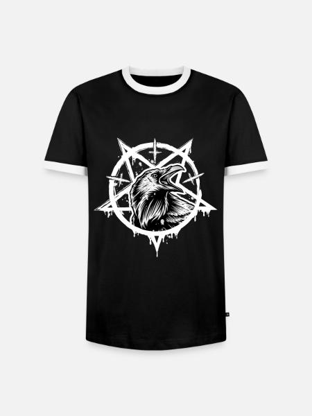 Satanic Crow Pentagram Aesthetic Occult Raven - Men's Ringer Shirt - black/white