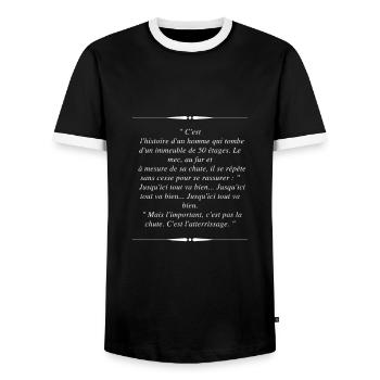 Replica of cult film (La Haine)! - Men's Ringer Shirt - black/white - Front - AI Model Female 172 light (172cm) & AI Model Male 178 light (178cm)