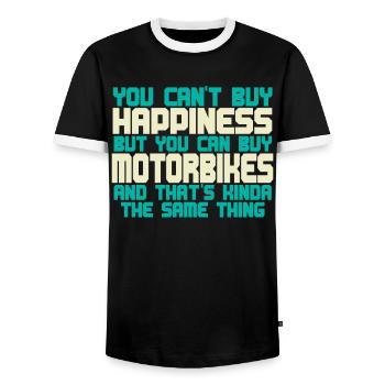 MOTORBIKE - Money Can'T Buy Happiness Motorbikes - Men's Ringer Shirt - black/white - Front - AI Model Female 172 light (172cm) & AI Model Male 178 light (178cm)