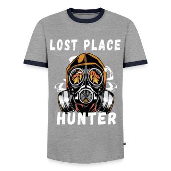 Caméra citation Lost Place Hunter Explorer cadeau - T-shirt contrasté Homme - gris/marine  - Devant - AI Model Female 172 light (172cm) & AI Model Male 178 light (178cm)
