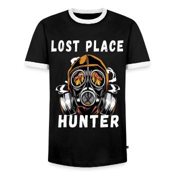 Camera Quote Lost Place Hunter Explorer Gift - Men's Ringer Shirt - black/white - Front - AI Model Female 172 light (172cm) & AI Model Male 178 light (178cm)
