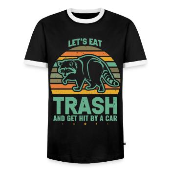 Retro Vintage Racoon Lets Eat - T-shirt contrasté Homme - noir/blanc - Devant - AI Model Female 172 light (172cm) & AI Model Male 178 light (178cm)