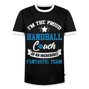 Handball Trainer Handballer Mannschaft Ball - Männer Kontrast-T-Shirt - Schwarz/Weiß - Vorne - AI Model Female 172 light (172cm) & AI Model Male 178 light (178cm)
