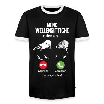 Meine Wellensittiche Rufen An Wellensittich Mama - Männer Kontrast-T-Shirt - Schwarz/Weiß - Vorne - AI Model Female 172 light (172cm) & AI Model Male 178 light (178cm)