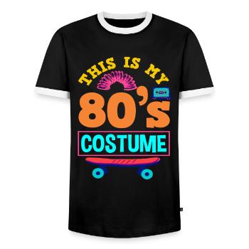 80er Jahre Kostüm 80er Jahre Party Outfit - Männer Kontrast-T-Shirt - Schwarz/Weiß - Vorne - AI Model Female 172 light (172cm) & AI Model Male 178 light (178cm)