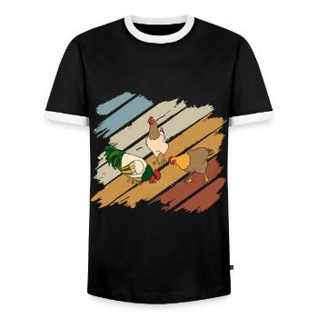 Poulet tshirt poulet ferme Glucke Gockel paysan - T-shirt contrasté Homme - noir/blanc - Devant - AI Model Female 172 light (172cm) & AI Model Male 178 light (178cm)