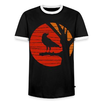 Raven Retro Bird Aesthetic Silhouette Black Crow - Men's Ringer Shirt - black/white - Front - AI Model Female 172 light (172cm) & AI Model Male 178 light (178cm)