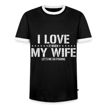 Ich Liebe Es, Wenn Meine Frau Mich Angeln Lässt - Männer Kontrast-T-Shirt - Schwarz/Weiß - Vorne - AI Model Female 172 light (172cm) & AI Model Male 178 light (178cm)