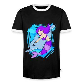 Meerjungfrau mit Delfin - Männer Kontrast-T-Shirt - Schwarz/Weiß - Vorne - AI Model Female 172 light (172cm) & AI Model Male 178 light (178cm)